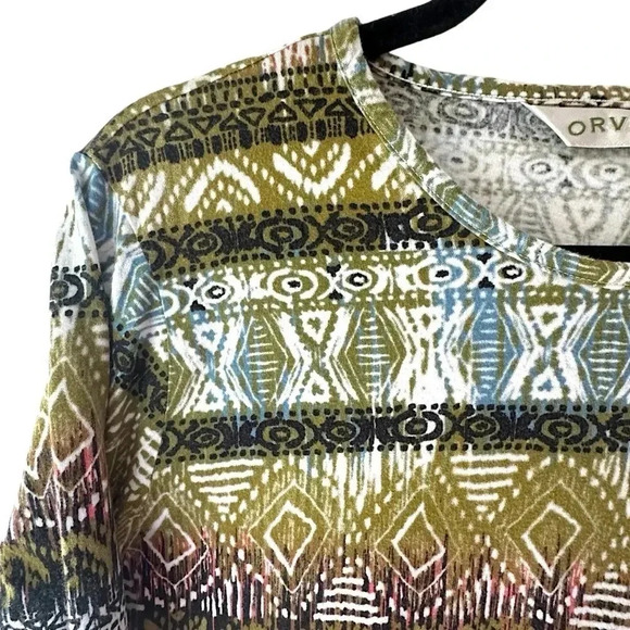 ORVIS NWOT AZTEC PRINT CREW NECK COTTON TEE LONG SLEEVE | SIZE: MEDIUM - Picture 3 of 7